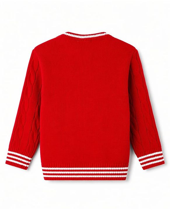 Babyhug Knit Full Sleeves Pullover With Striped & Cable knit Design - Red