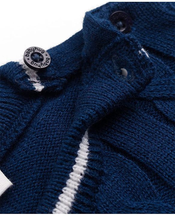 Babyhug Knit Full Sleeves Pullovers With Cable Knit Design  - Navy Blue