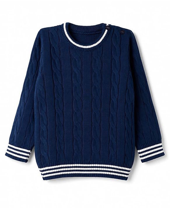 Babyhug Knit Full Sleeves Pullovers With Cable Knit Design  - Navy Blue