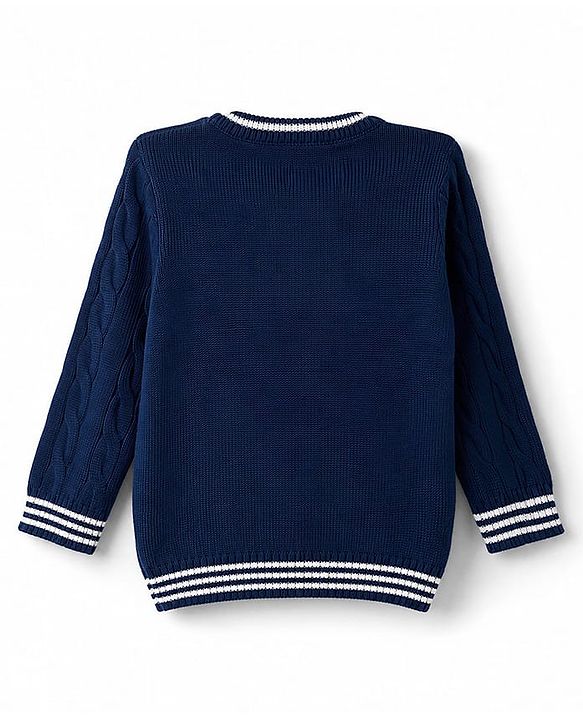 Babyhug Knit Full Sleeves Pullovers With Cable Knit Design  - Navy Blue