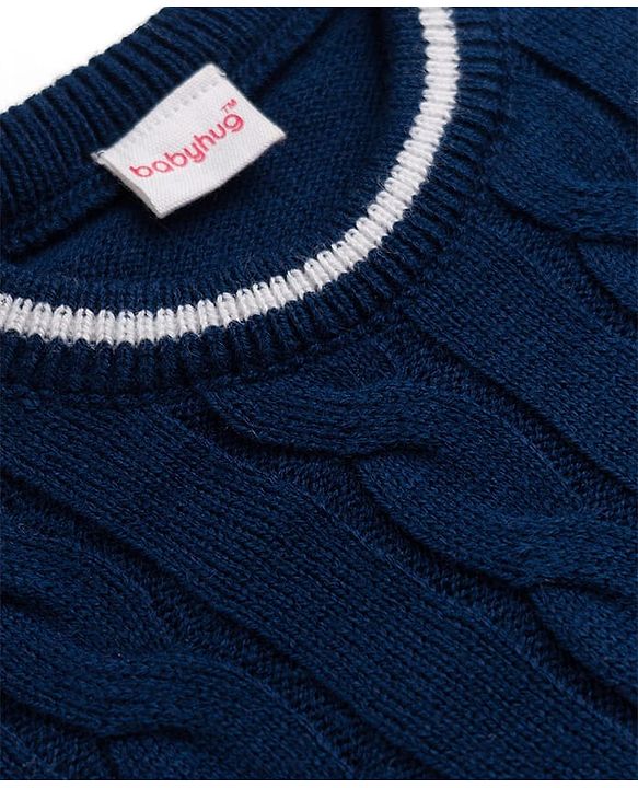 Babyhug Knit Full Sleeves Pullovers With Cable Knit Design  - Navy Blue