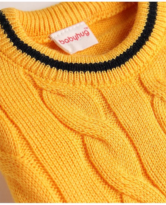 Babyhug Knit Full Sleeves Solid Colour Pullovers with Cable Knit Design - Yellow