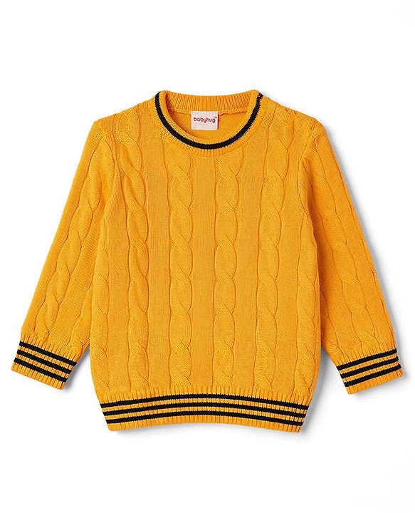 Babyhug Knit Full Sleeves Solid Colour Pullovers with Cable Knit Design - Yellow