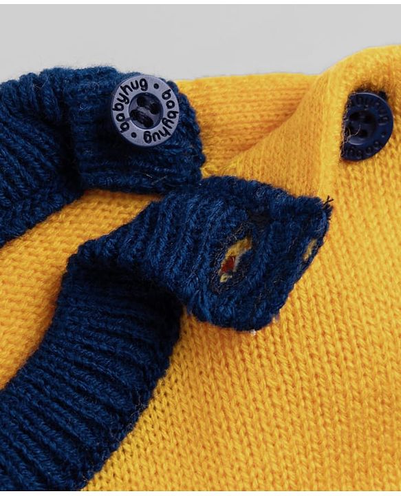 Babyhug Knit Full Sleeves Striped Pullover Sweater With Patch - Yellow