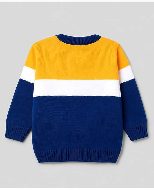 Babyhug Knit Full Sleeves Striped Pullover Sweater With Patch - Yellow