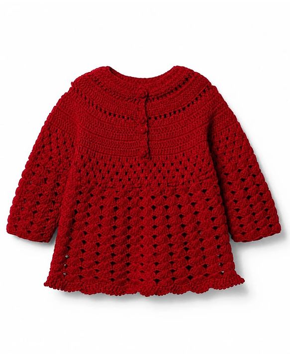 Babyhug Knit sweater-knit crochet Woolen Dress and Hat with Full Sleeves and Flower Embroidery - Red