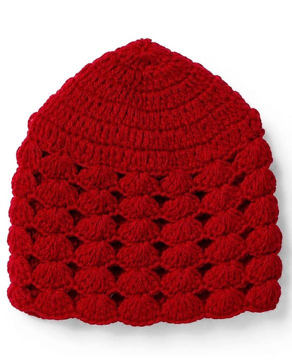 Babyhug Knit sweater-knit crochet Woolen Dress and Hat with Full Sleeves and Flower Embroidery - Red