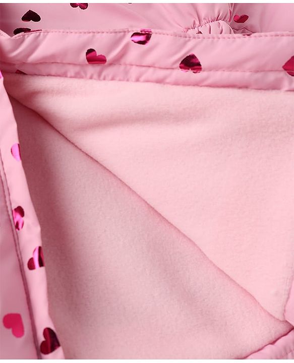 Babyhug Woven Hooded Padded Quilted Winter Hoodie with Full Sleeves and Hearts Foil Print - Pink
