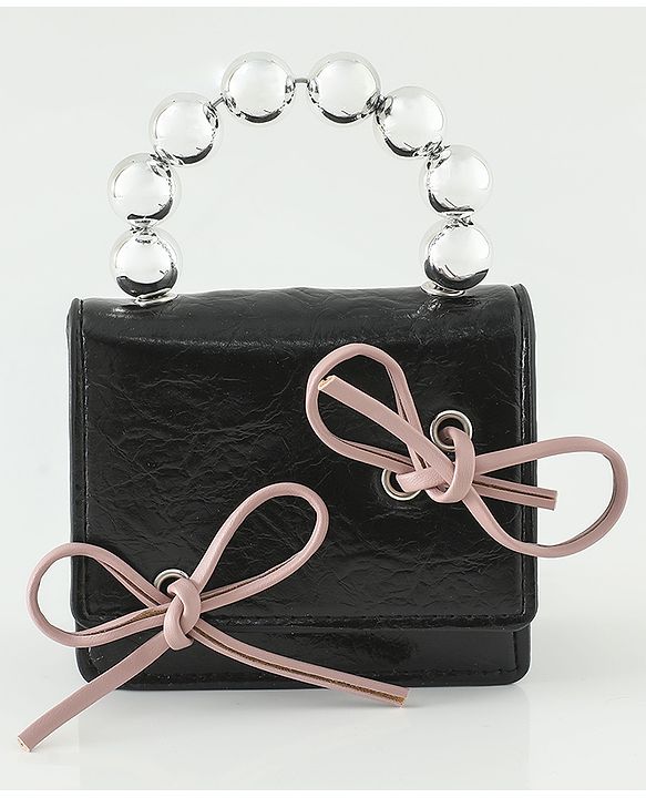 Pine Kids Free Size Sling Bag with Bow Applique - Black