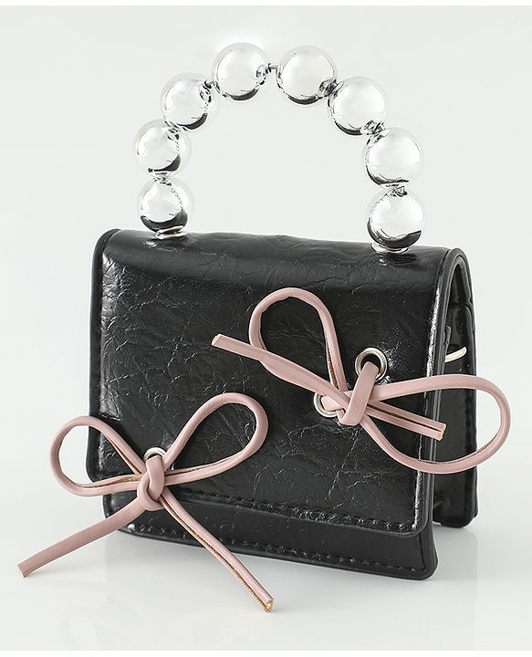 Pine Kids Free Size Sling Bag with Bow Applique - Black