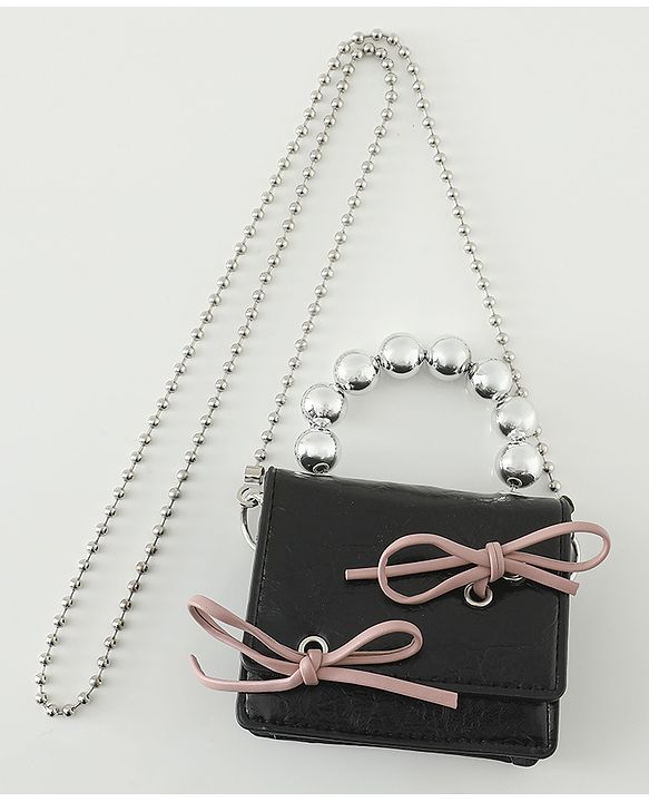 Pine Kids Free Size Sling Bag with Bow Applique - Black