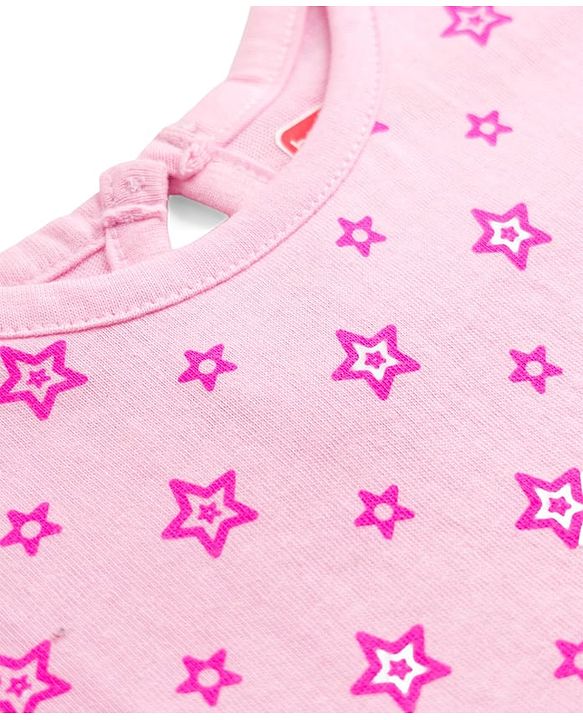 Babyhug Single Jersey Knit Half Sleeves Star Printed Frock With Bloomer - Pink