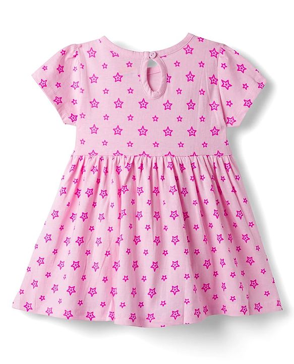 Babyhug Single Jersey Knit Half Sleeves Star Printed Frock With Bloomer - Pink
