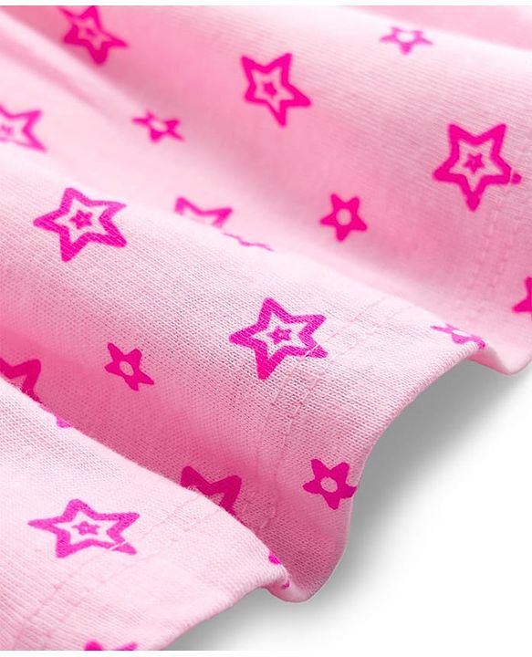 Babyhug Single Jersey Knit Half Sleeves Star Printed Frock With Bloomer - Pink