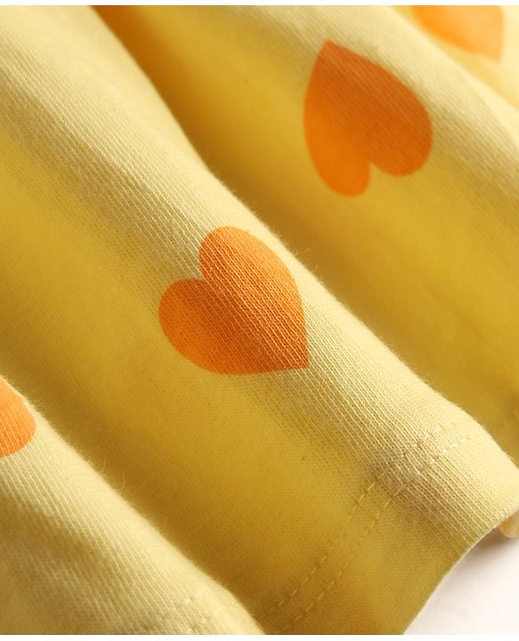 Babyhug Single Jersey Knit Half Sleeves Heart Printed Frock with Bloomer - Yellow