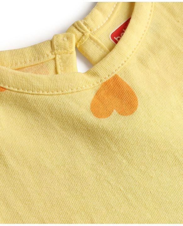 Babyhug Single Jersey Knit Half Sleeves Heart Printed Frock with Bloomer - Yellow