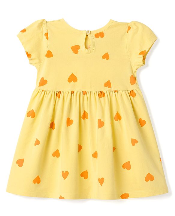 Babyhug Single Jersey Knit Half Sleeves Heart Printed Frock with Bloomer - Yellow