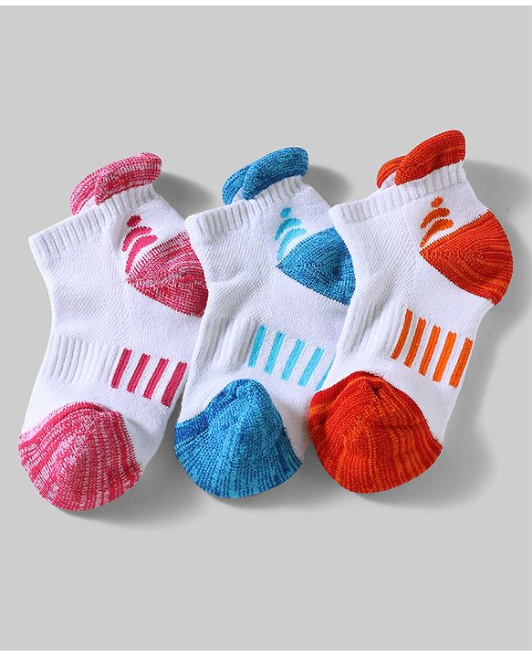 Pine Active Cotton Lycra Knit Terry Breathable Ankle Length Athletic Socks Pack of 3 - White, Red & Light Blue
