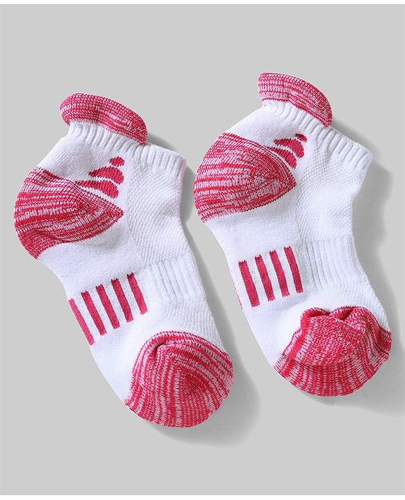 Pine Active Cotton Lycra Knit Terry Breathable Ankle Length Athletic Socks Pack of 3 - White, Red & Light Blue