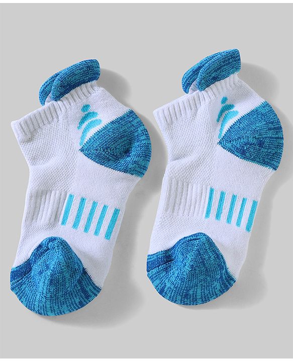 Pine Active Cotton Lycra Knit Terry Breathable Ankle Length Athletic Socks Pack of 3 - White, Red & Light Blue