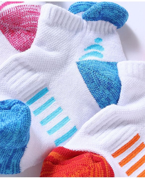 Pine Active Cotton Lycra Knit Terry Breathable Ankle Length Athletic Socks Pack of 3 - White, Red & Light Blue