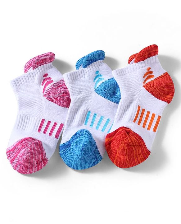 Pine Active Cotton Lycra Knit Terry Breathable Ankle Length Athletic Socks Pack of 3 - White, Red & Light Blue
