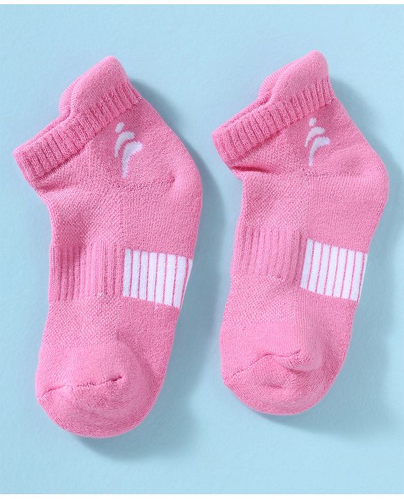 Pine Active Cotton Lycra Knit Terry Breathable Ankle Length Athletic Socks Pack of 3 - White, Red & Pink