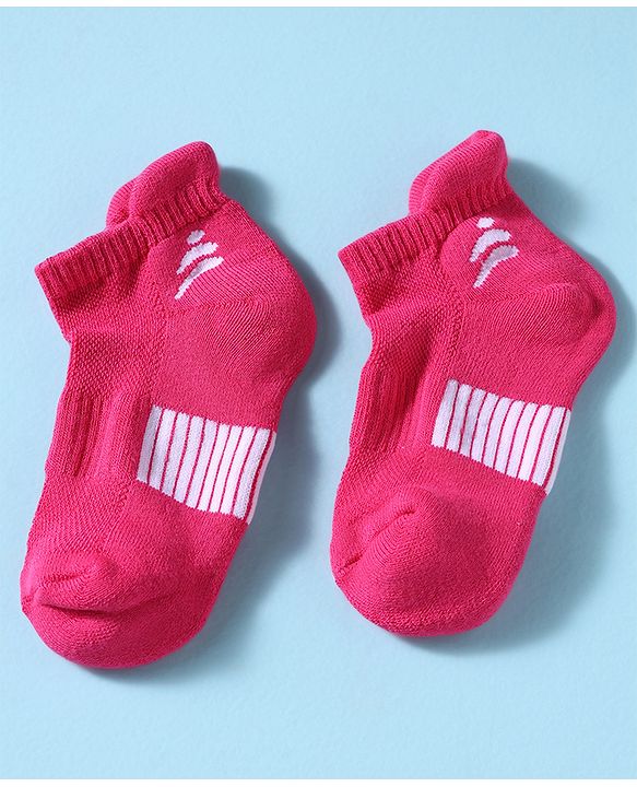 Pine Active Cotton Lycra Knit Terry Breathable Ankle Length Athletic Socks Pack of 3 - White, Red & Pink