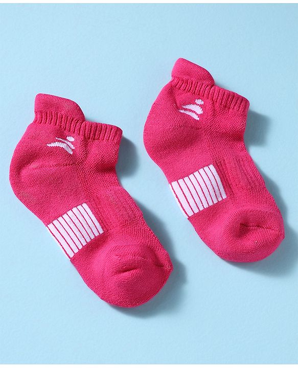 Pine Active Cotton Lycra Knit Terry Breathable Ankle Length Athletic Socks Pack of 3 - White, Red & Pink