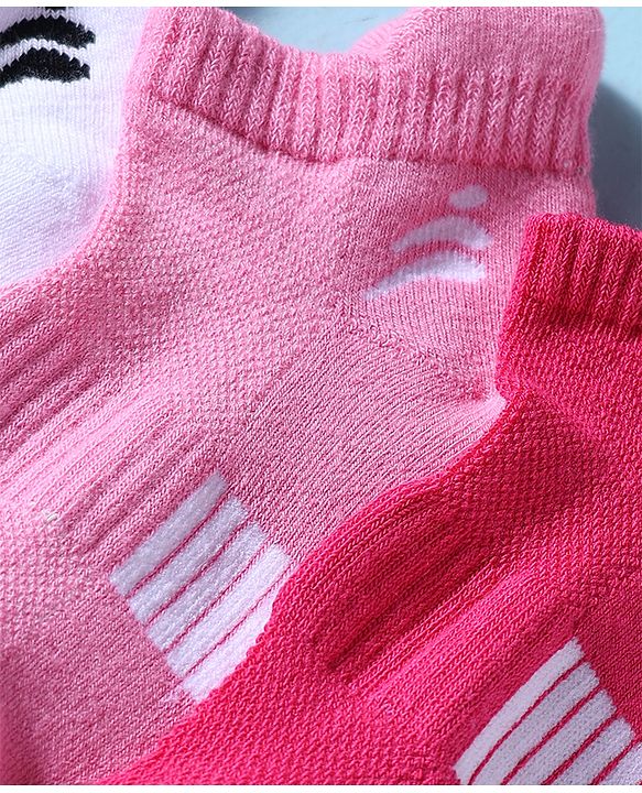 Pine Active Cotton Lycra Knit Terry Breathable Ankle Length Athletic Socks Pack of 3 - White, Red & Pink