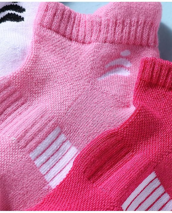 Pine Active Cotton Lycra Knit Terry Breathable Ankle Length Athletic Socks Pack of 3 - White, Red & Pink