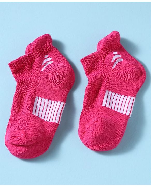 Pine Active Cotton Lycra Knit Terry Breathable Ankle Length Athletic Socks Pack of 3 - White, Red & Pink