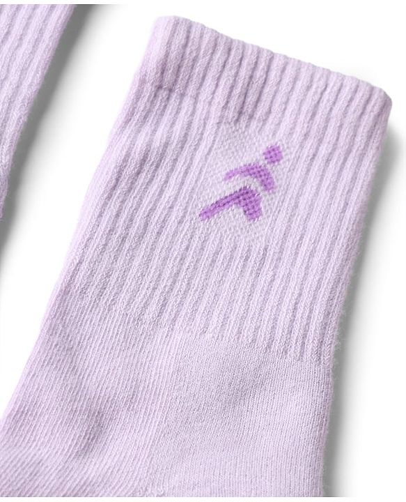 Pine Active Cotton Lycra Knit Terry Breathable Mid Calf Length Athletic Socks With Design Pack of 3 - White, Lilac & Pink