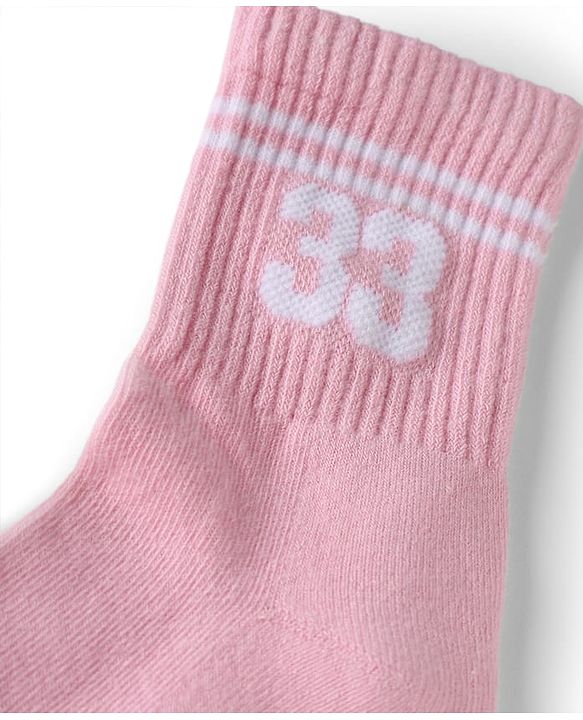 Pine Active Cotton Lycra Knit Terry Breathable Crew Calf Length Athletic Socks With Numeric Text Design Pack of 3 - White, Black & Pink