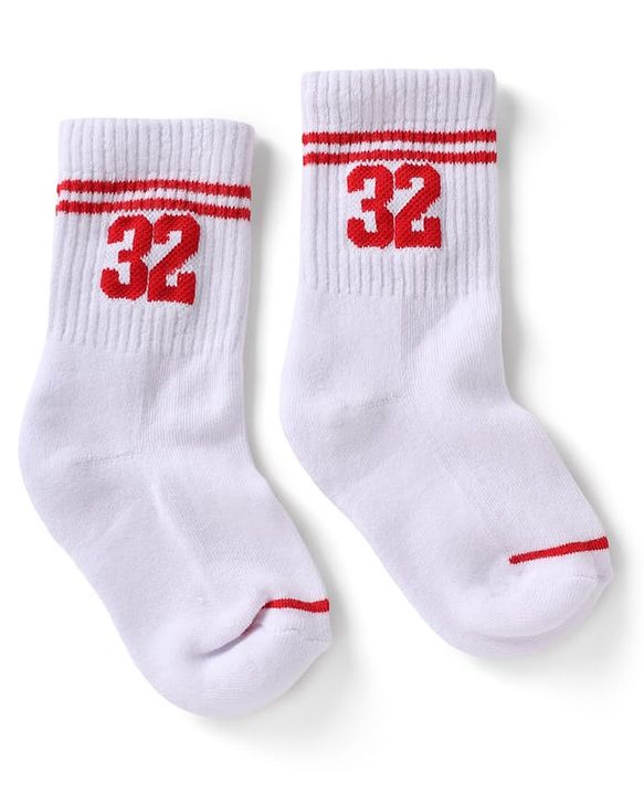Pine Active Cotton Lycra Knit Terry Breathable Crew Calf Length Athletic Socks With Numeric Text Design Pack of 3 - White, Black & Pink