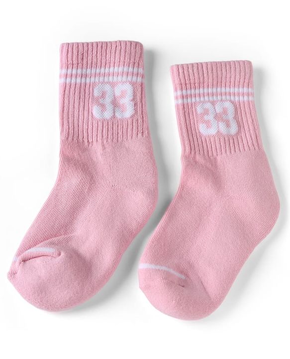 Pine Active Cotton Lycra Knit Terry Breathable Crew Calf Length Athletic Socks With Numeric Text Design Pack of 3 - White, Black & Pink