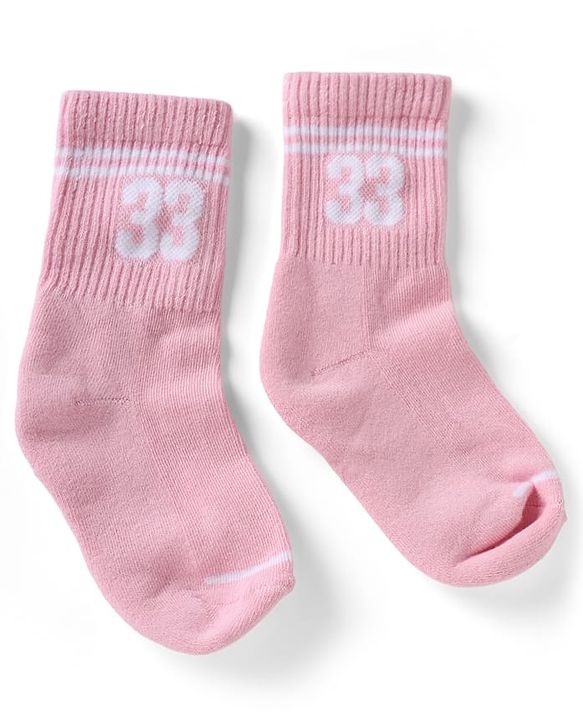 Pine Active Cotton Lycra Knit Terry Breathable Crew Calf Length Athletic Socks With Numeric Text Design Pack of 3 - White, Black & Pink