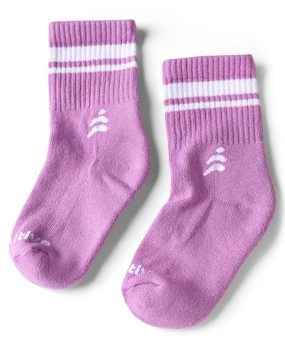 Pine Active Cotton Lycra Knit Terry Breathable Crew Length Athletic Socks With Text Design Pack of 3 - White, Lilac & Red