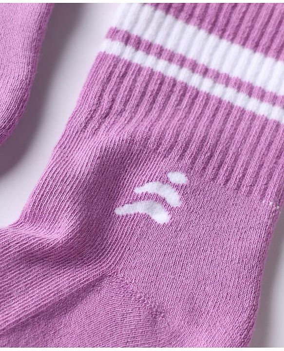 Pine Active Cotton Lycra Knit Terry Breathable Crew Length Athletic Socks With Text Design Pack of 3 - White, Lilac & Red