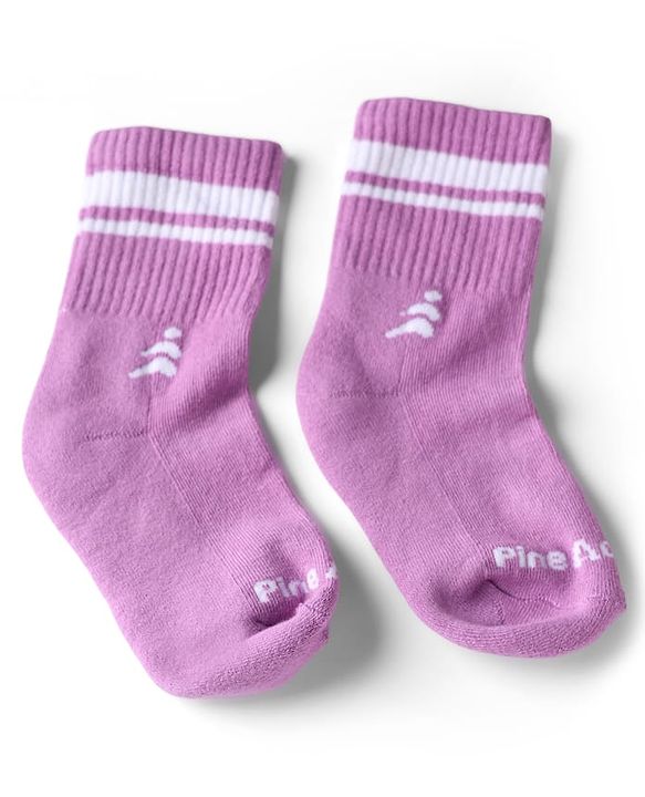 Pine Active Cotton Lycra Knit Terry Breathable Crew Length Athletic Socks With Text Design Pack of 3 - White, Lilac & Red