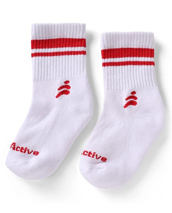 Pine Active Cotton Lycra Knit Terry Breathable Crew Length Athletic Socks With Text Design Pack of 3 - White, Lilac & Red