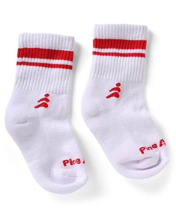 Pine Active Cotton Lycra Knit Terry Breathable Crew Length Athletic Socks With Text Design Pack of 3 - White, Lilac & Red