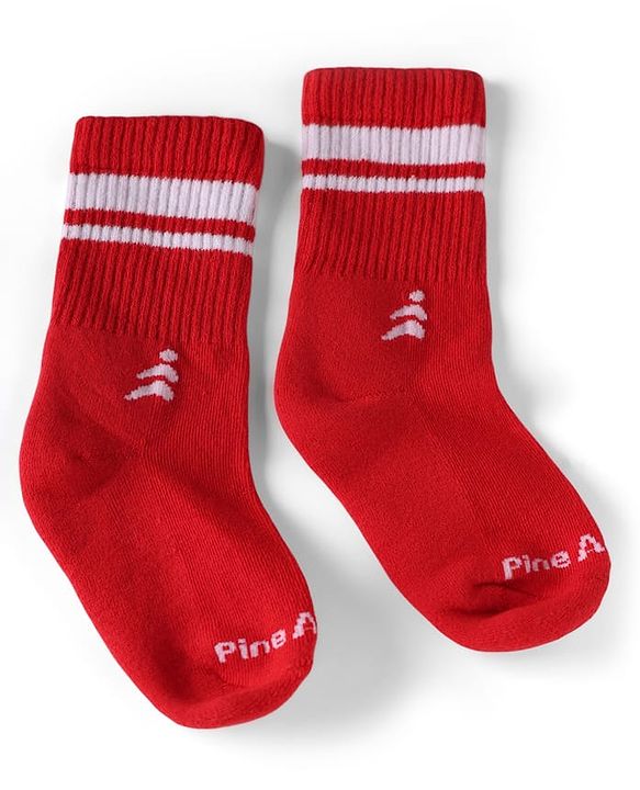 Pine Active Cotton Lycra Knit Terry Breathable Crew Length Athletic Socks With Text Design Pack of 3 - White, Lilac & Red