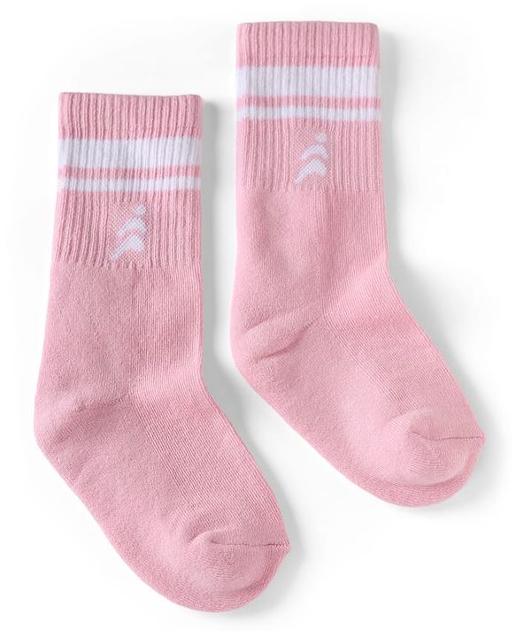Pine Active Cotton Lycra Knit Terry Breathable Mid Calf Length Athletic Socks With Design Pack of 3 - White, Pink & Orange