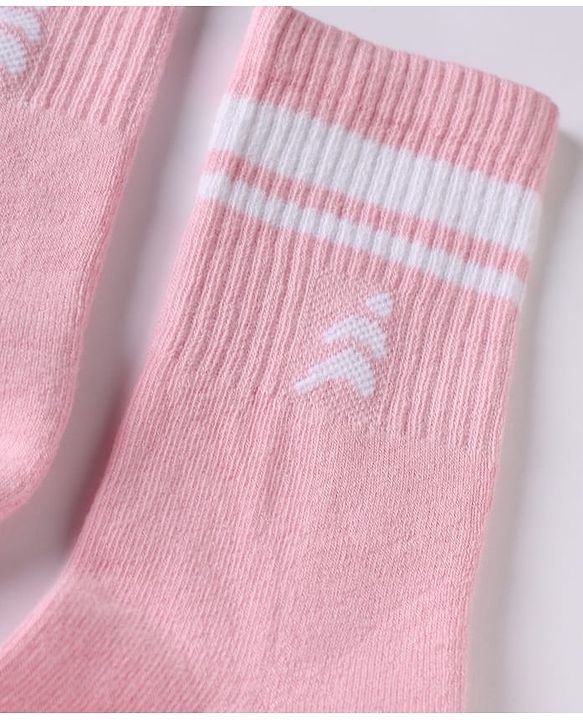 Pine Active Cotton Lycra Knit Terry Breathable Mid Calf Length Athletic Socks With Design Pack of 3 - White, Pink & Orange