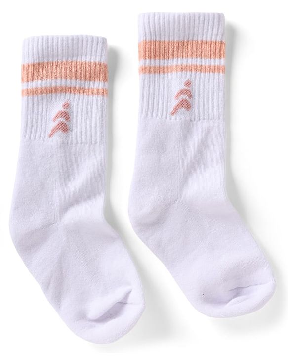 Pine Active Cotton Lycra Knit Terry Breathable Mid Calf Length Athletic Socks With Design Pack of 3 - White, Pink & Orange