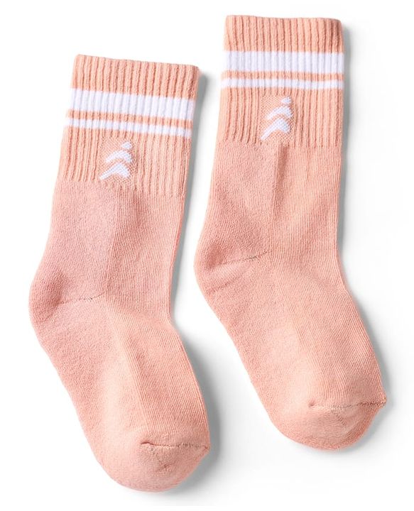 Pine Active Cotton Lycra Knit Terry Breathable Mid Calf Length Athletic Socks With Design Pack of 3 - White, Pink & Orange