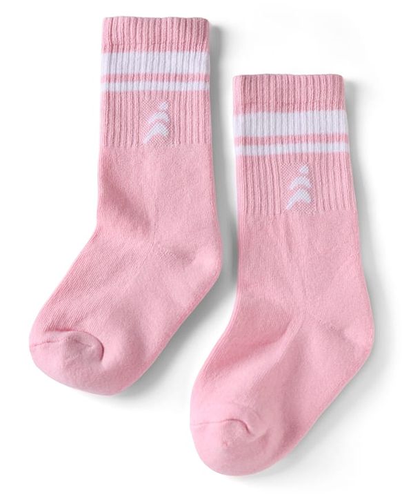 Pine Active Cotton Lycra Knit Terry Breathable Mid Calf Length Athletic Socks With Design Pack of 3 - White, Pink & Orange
