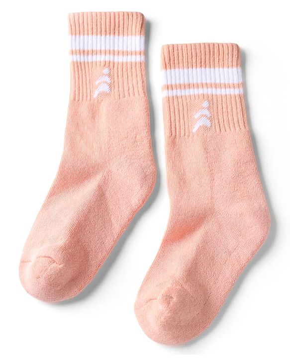 Pine Active Cotton Lycra Knit Terry Breathable Mid Calf Length Athletic Socks With Design Pack of 3 - White, Pink & Orange