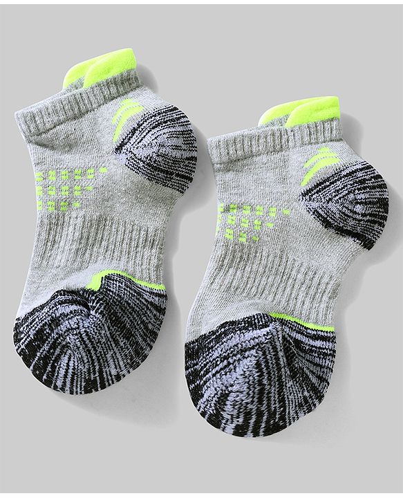 Pine Active Cotton Lycra Knit Terry Breathable Ankle Length Athletic Socks Pack of 3 - White, Grey & Black